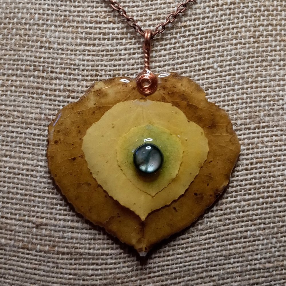 All Natural 100% Real Aspen Leaf and Abalone Shell Pendant Necklace